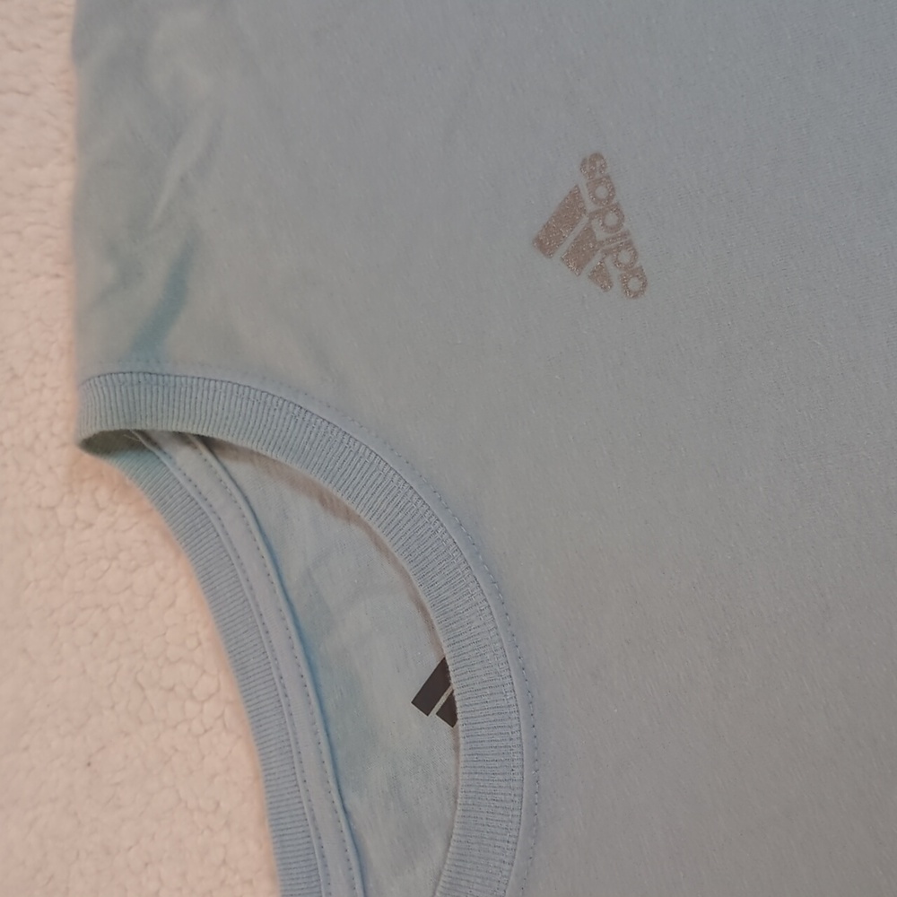 Y2K Vintage Adidas Light Blue Tee with Logo - Picture 3 of 5